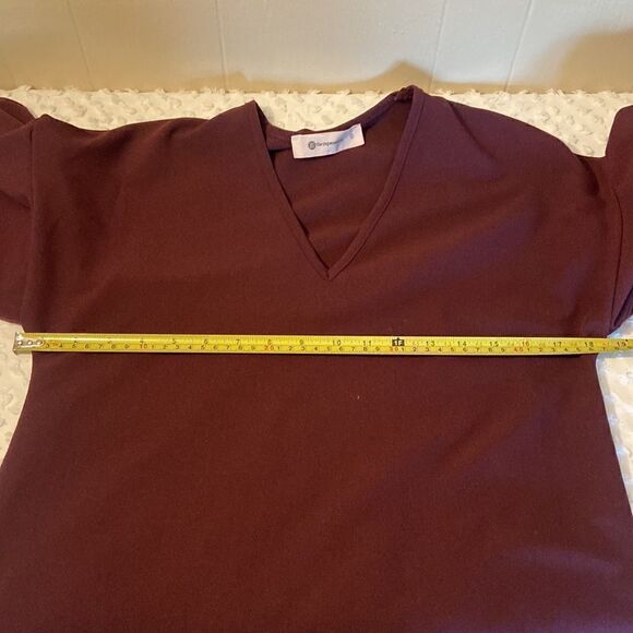 The Impeccable Pig Maroon Flare Ruffle Sleeve Shift Dress Size Small - Picture 6 of 6